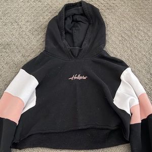 Pink black and white cropped Hollister hoodie size SMALL